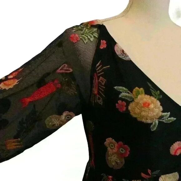 Johnny Was Stellamaris Embroidered Navy Tulle Empire Waist Dress SIze XS - Picture 4 of 9